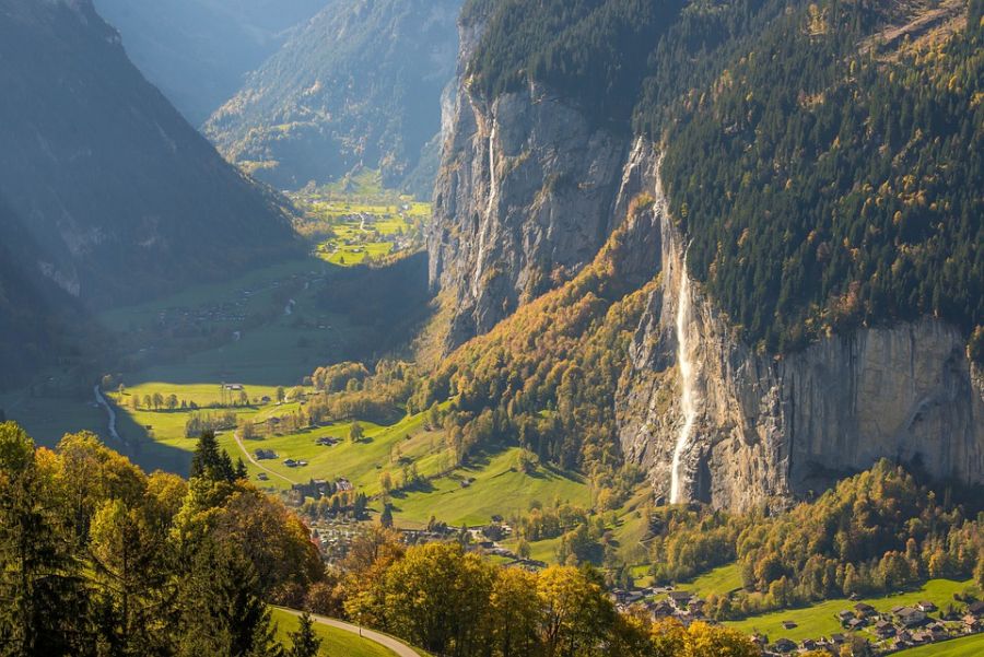 A huge waterfall on the edge of the village