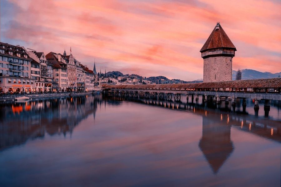 Lucerne's famous landmark, the wooden bridge