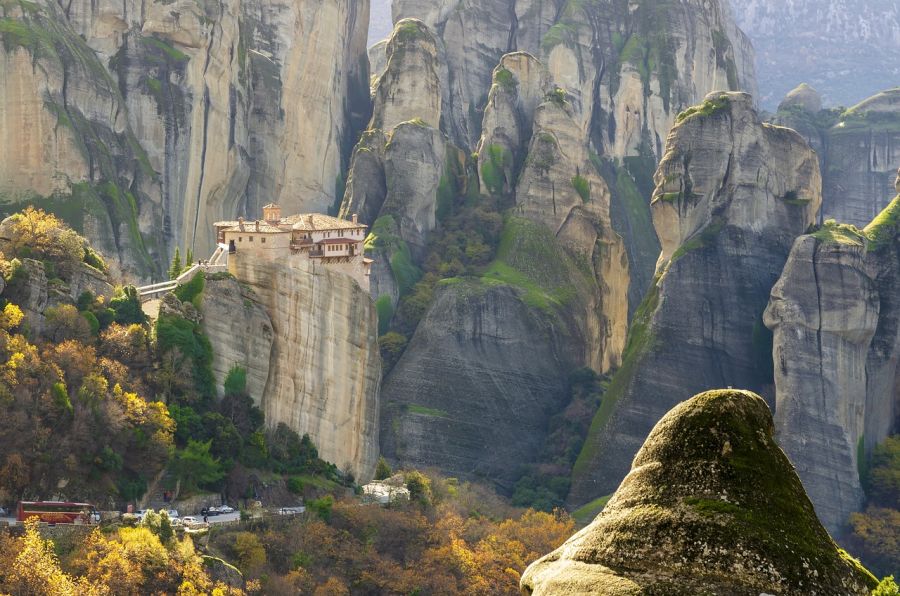 Monasteries stand on the cliffs