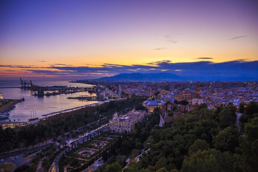 View of the city at sunset