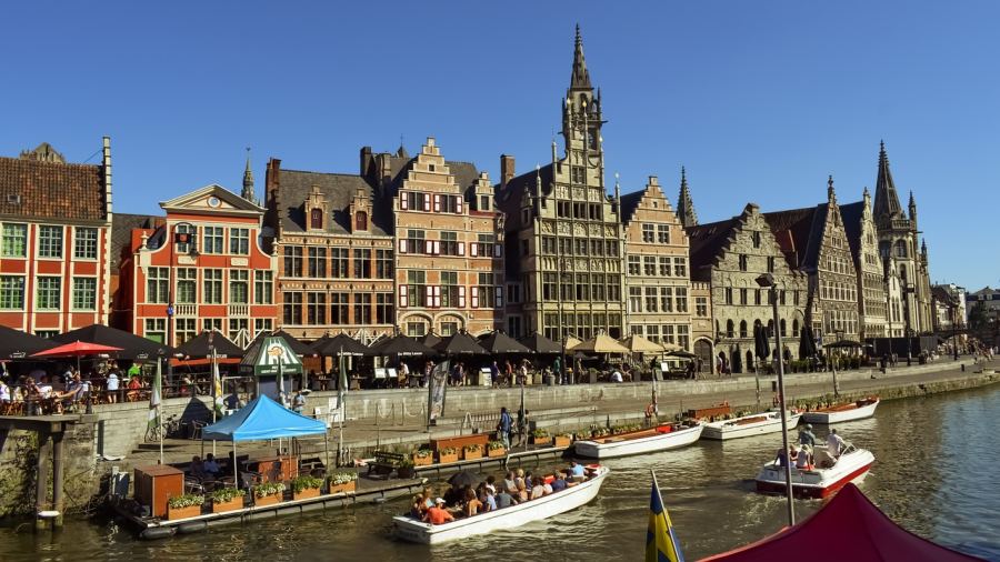 Several historic buildings stand on the quay