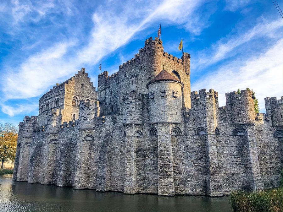 The Castle of the Counts is surrounded by a moat