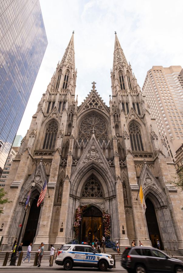 An imposing church among the skyscrapers