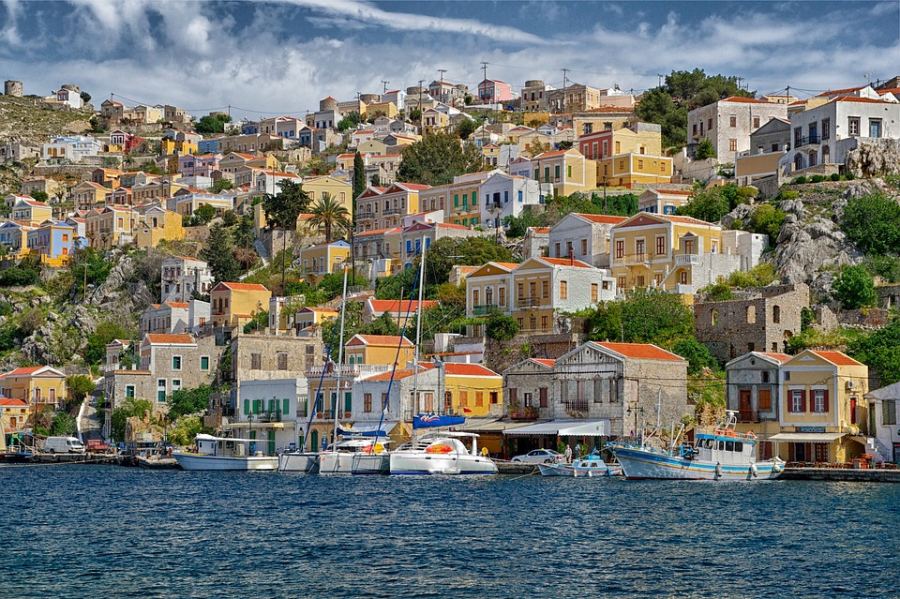 The old town of Symi is above the harbour